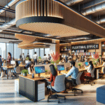 Modern Indian office space with flexible workstations, diverse professionals collaborating, vibrant interiors, and digital branding of leading flexible office operators.