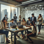 A group of diverse young professionals working together in a modern office located in a vibrant Tier-2 Indian city, reflecting innovation and growth.