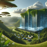 A modern, energy-efficient data centre in inland India, surrounded by green landscapes and advanced technology, showcasing digital connectivity.